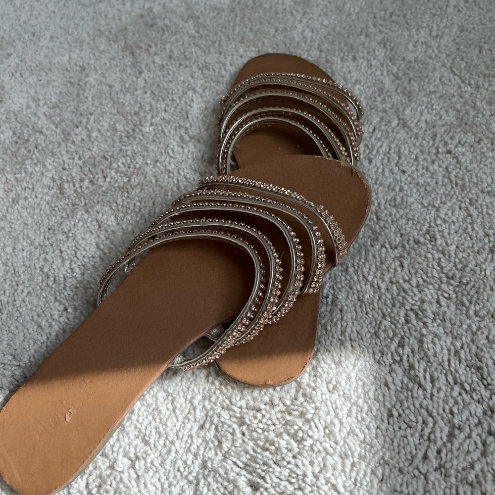 Elegant Tan Sandals with Rhinestone Straps